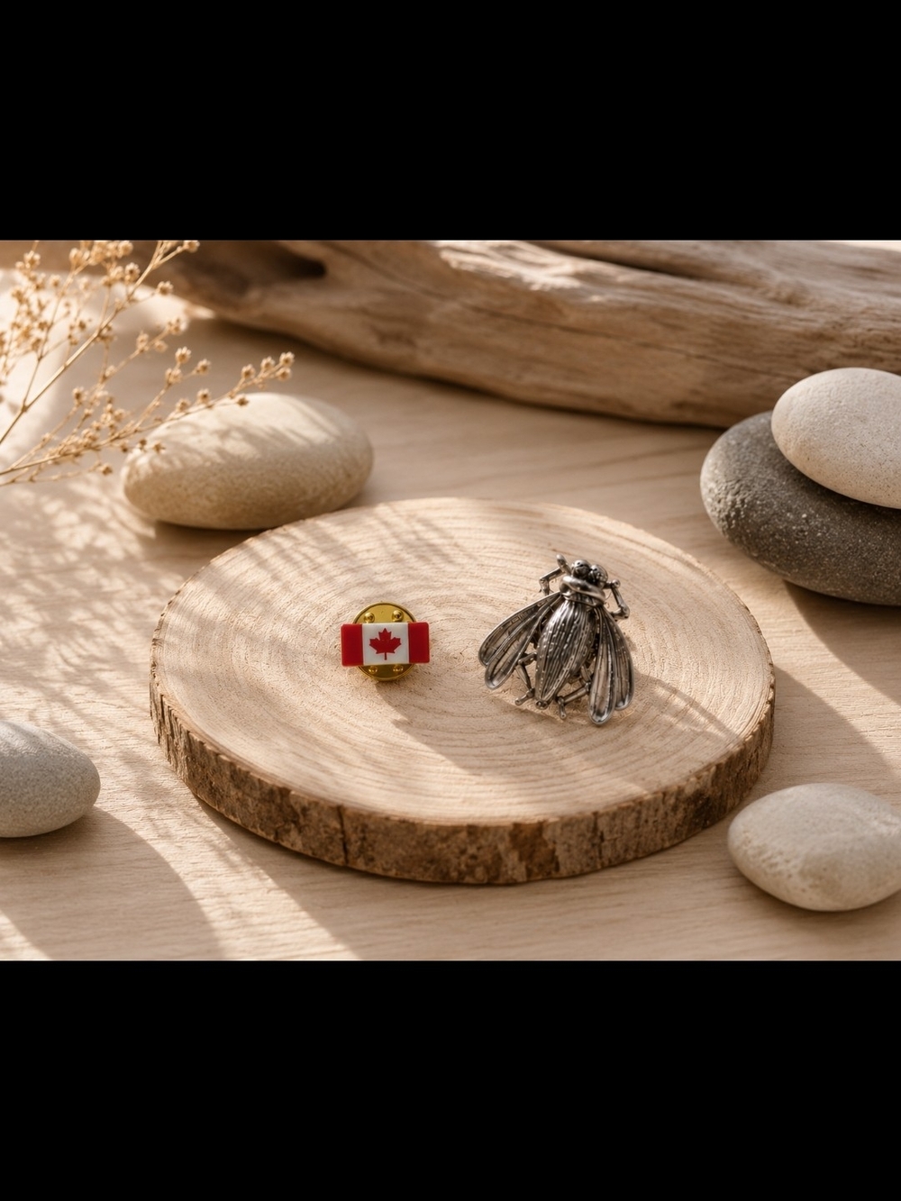 Canadian Flag Enamel Lapel Pin And Insect Pin  - Red and White
